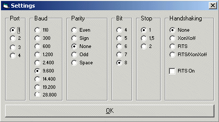 Serial Port Software control settings