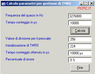 Calcolo parametri Timer 0